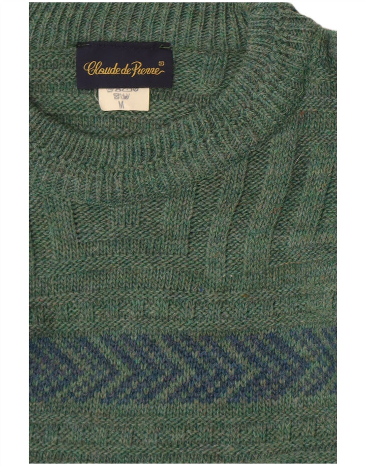 Claude De Pierre Herre rund hals sweater mellemgrøn geometrisk uld