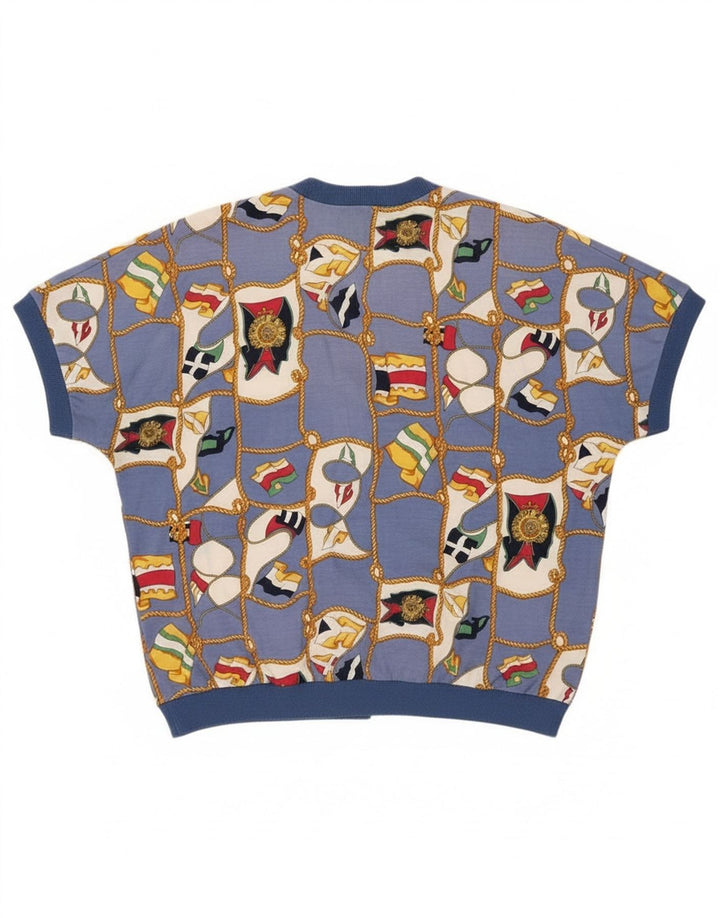 Ennedi kvinders abstrakt mønster kortærmet cardigan top IT 46 stor blå