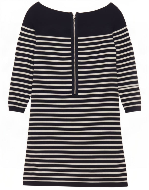 Oasis Kvinder Off Shoulder A-Line Kjole UK 10 Small Navyblå Stribet Bomuld