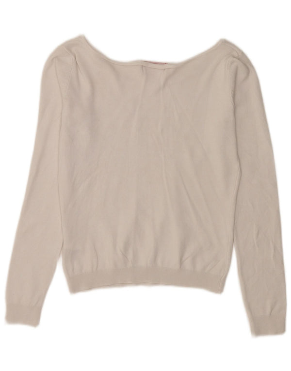 Guess Womens Crop Graphic Boat Neck Jumper Sweater UK 6 XS White Viscose