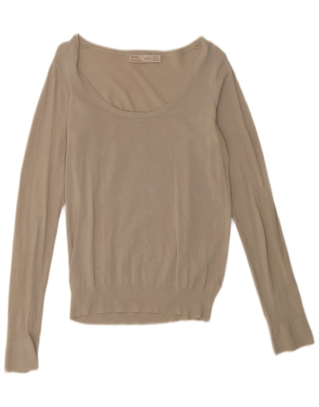 Zara Dame Langærmet Regular Fit Bluse Top UK 14 Large Green Rayon