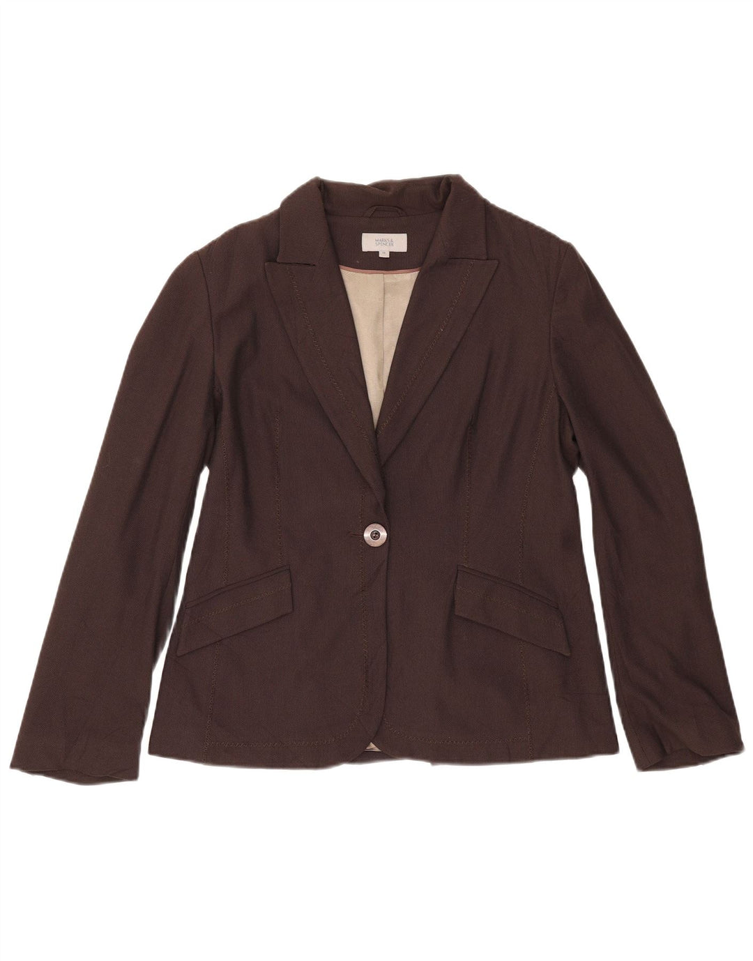 Marks & Spencer Dame 1-knaps blazerjakke UK 14 Medium Brun