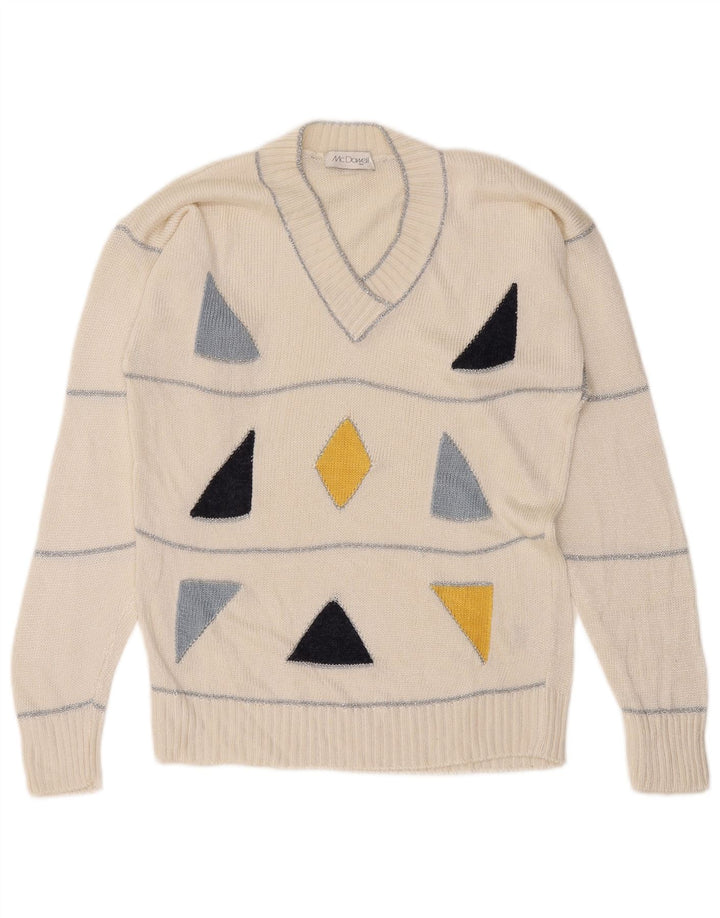 Mc. Dowell Dame V-hals sweater IT 46 Stor hvid geometrisk viskose