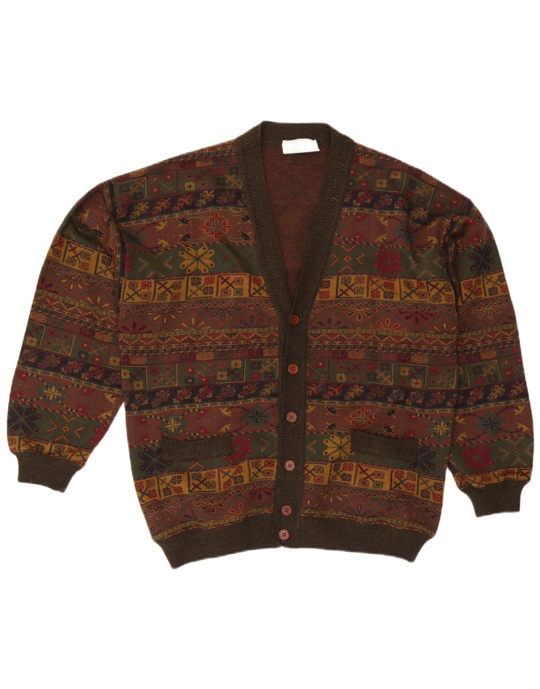 Bluster Herre Cardigan Sweater Large Khaki Fair Isle Wool