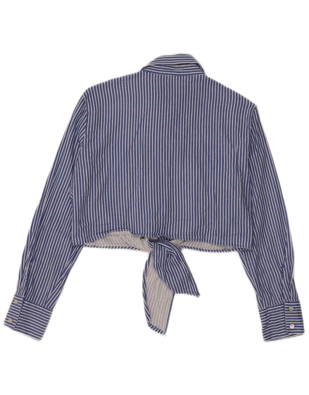Zara Womens Front Tie Crop Shirt Bluse UK 10 Small Blue Striped
