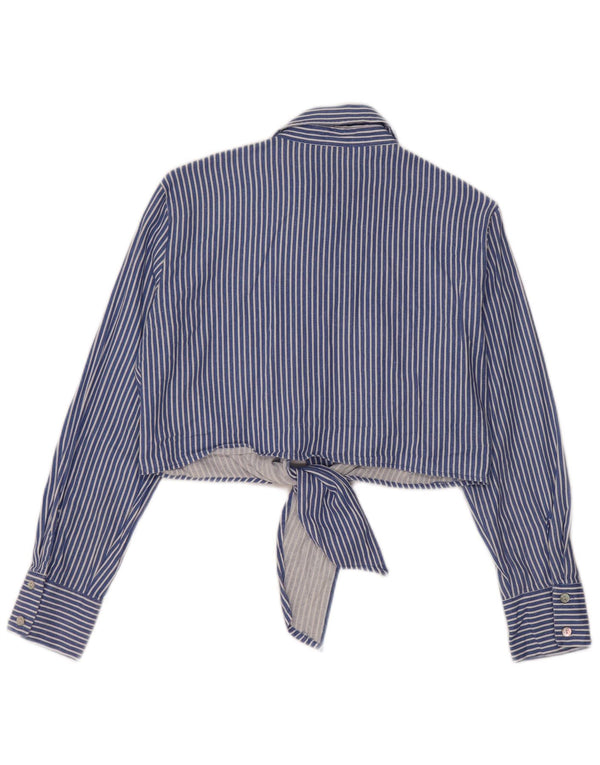 Zara Womens Front Tie Crop Shirt Blouse UK 10 Small Blue Striped