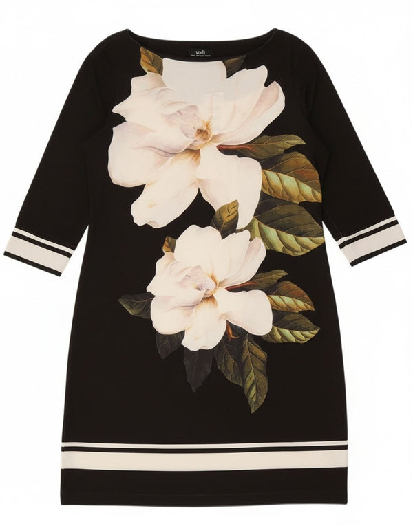 Wallis Kvinders 3/4-ærmede Skedekjole US 8/10 Medium Black Floral Polyester