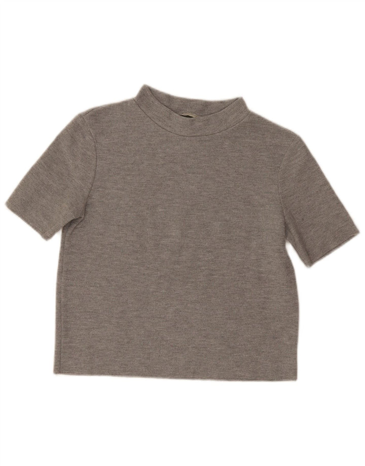 Zara Womens Crop T-Shirt Top UK 12 Medium Grey Polyester