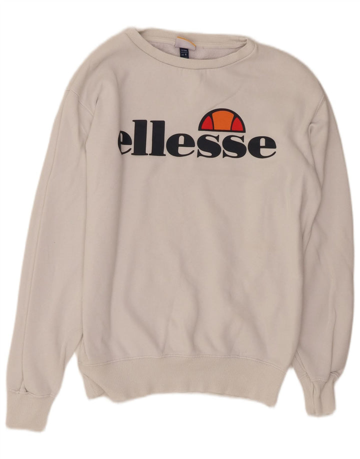 ELLESSE Dame Oversized Grafisk Sweatshirt Jumper UK 8 Small White