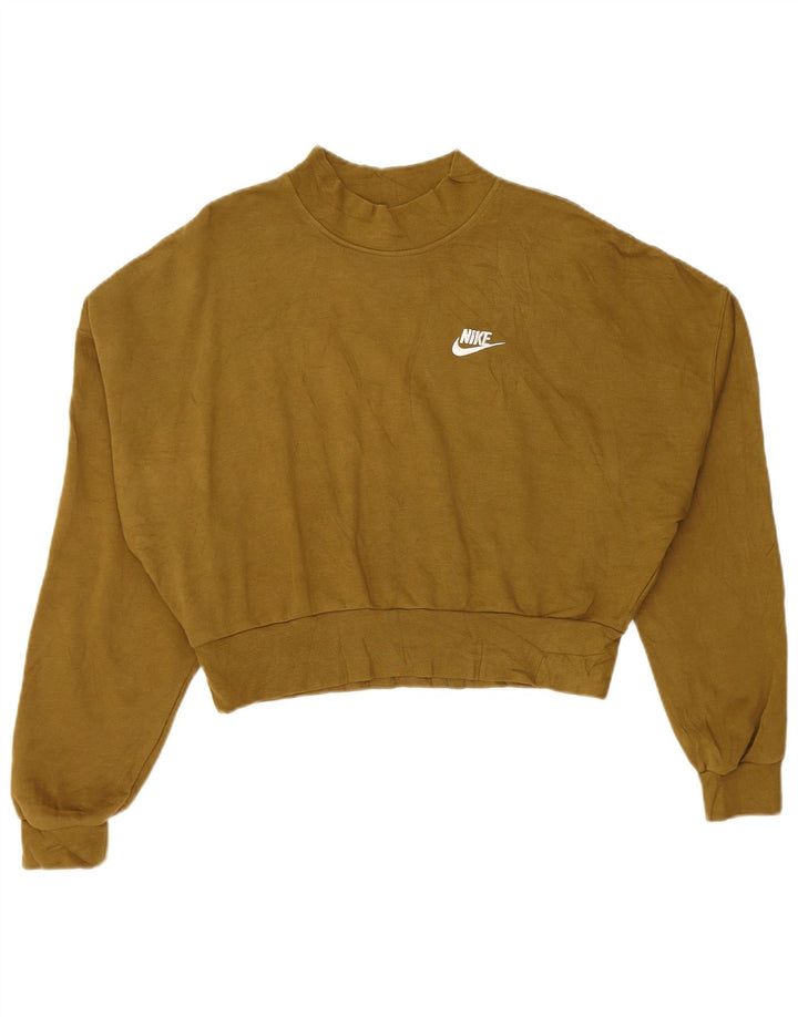 NIKE Womens Crop Oversized Sweatshirt Jumper UK 14 Medium Khaki Bomuld