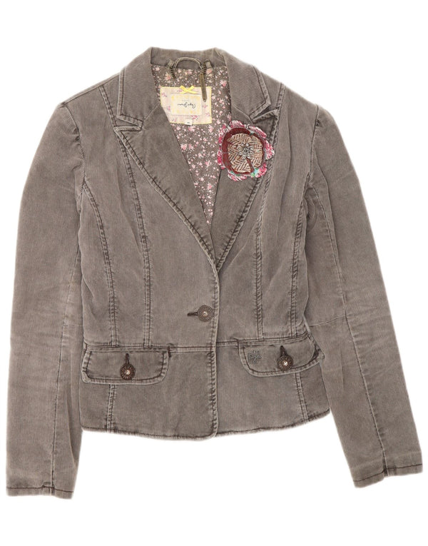 PEPE Jeans Dame 1-knap Corduroy Blazer Jacket UK 10 Small Grey Floral