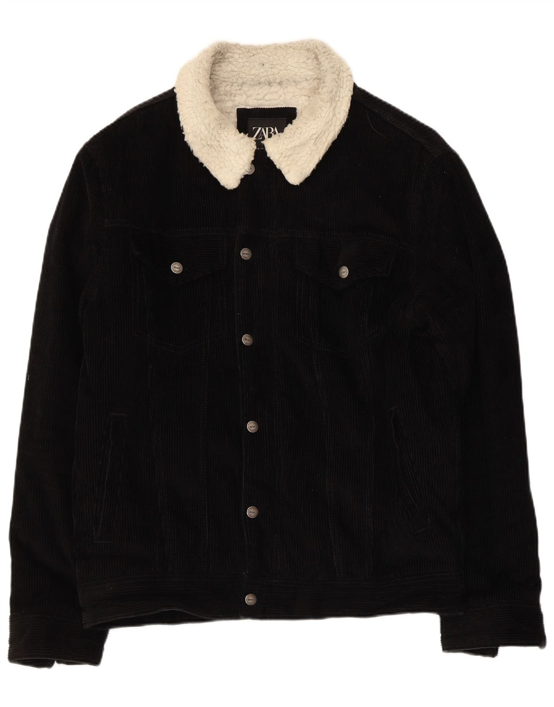 ZARA Womens Corduroy Sherpa Jacket UK 14 Medium Black Polyester