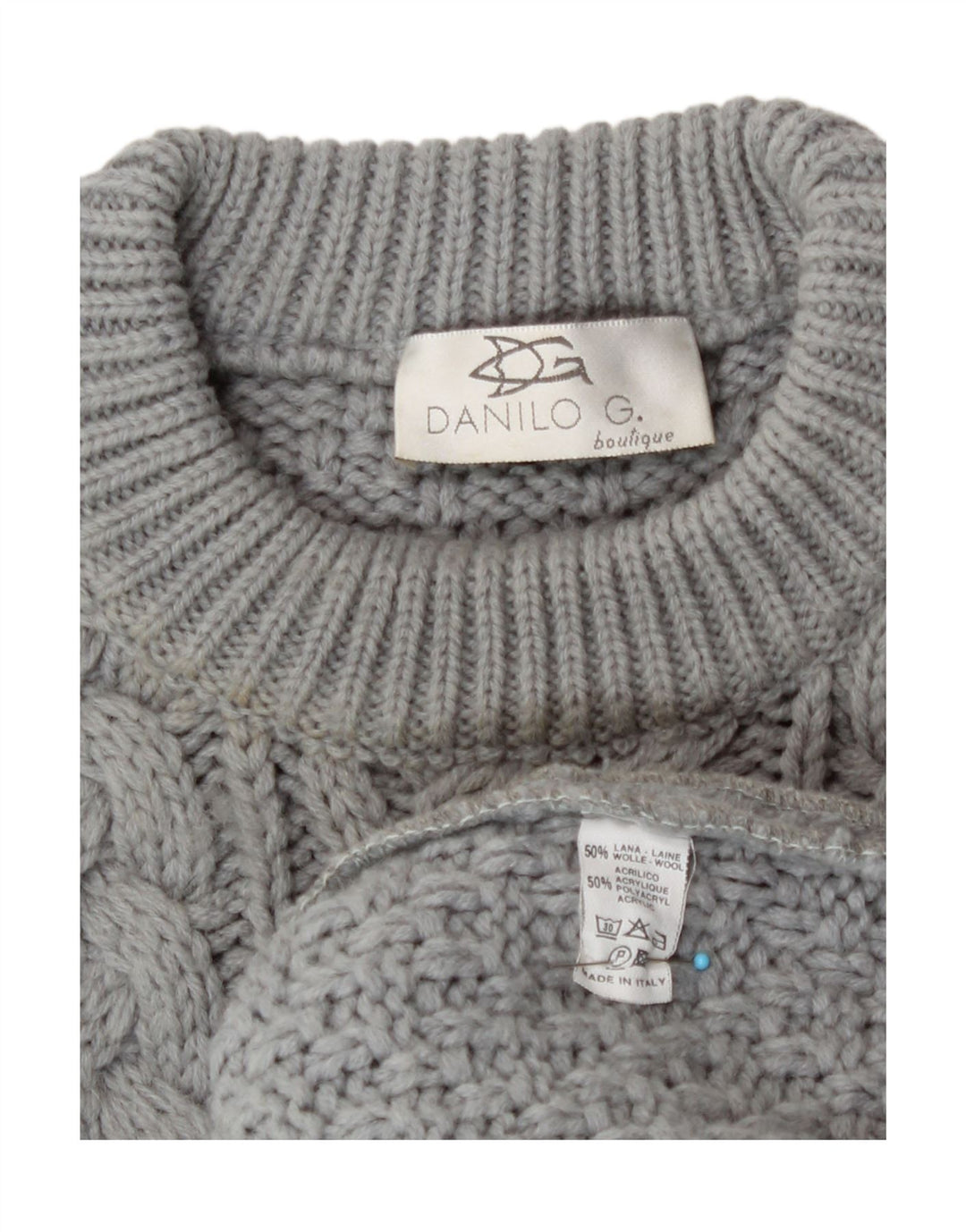 Vintage herre rund hals sweater stor grå uld