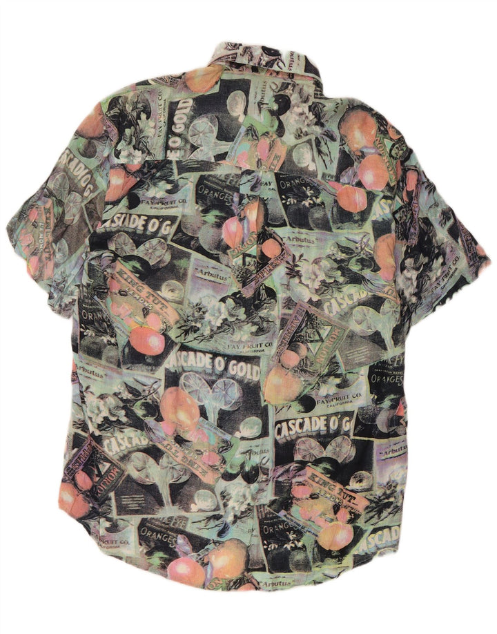 Vintage herre abstrakt mønster kortærmet skjorte stor flerfarvet retro