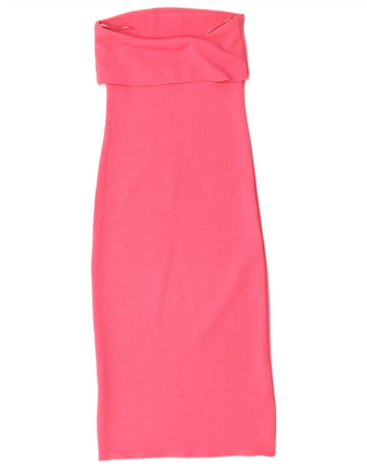 Zara Dame Stropløs Kjole UK 8 Small Pink Viscose