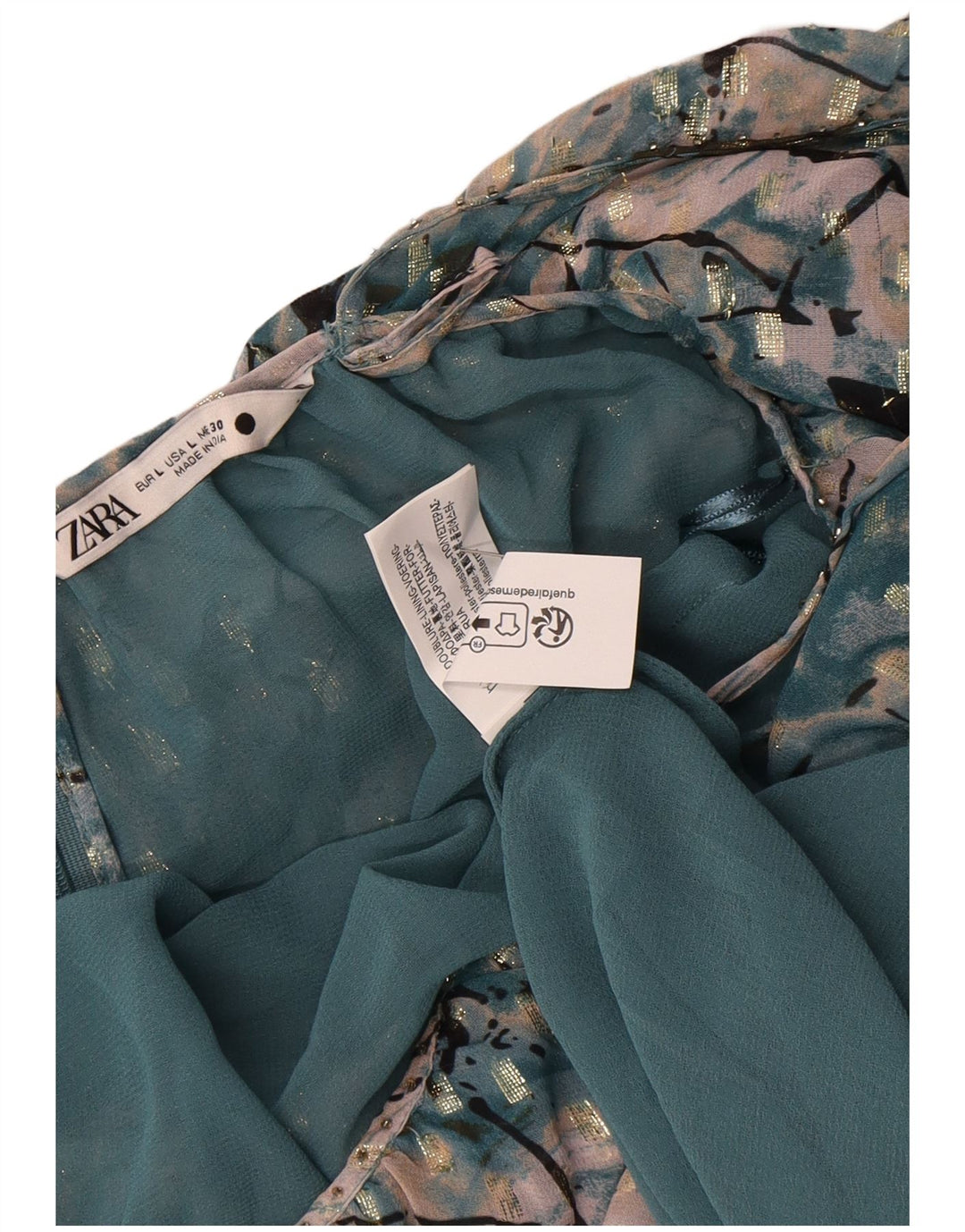 Zara Kvinders Abstrakt Mønster Tiered Dress UK 16 Stor Grøn Polyester