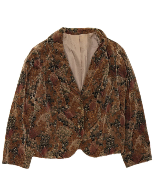 Vintage Dame Velvet 4 Button Blazer Jacket UK 14 Medium Brown Floral