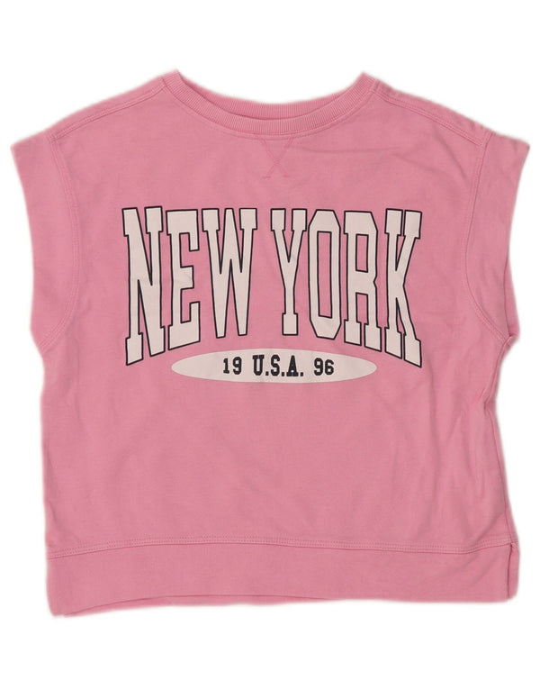 ZARA Girls New York City Ærmeløs grafisk T-shirt top 9-10 år Pink