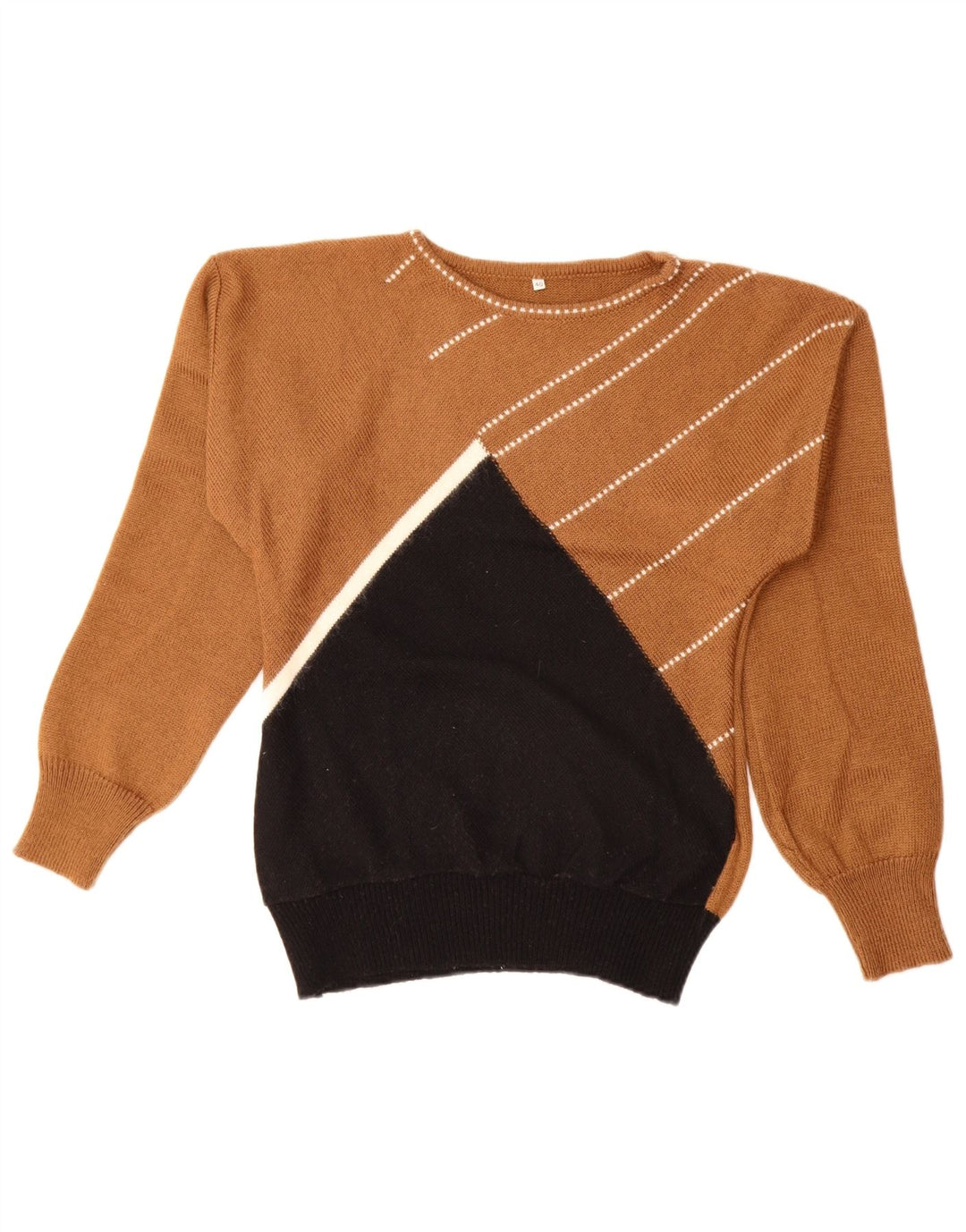 Vintage Dame Boat Neck Jumper Sweater EU 40 Medium Brown Colourblock