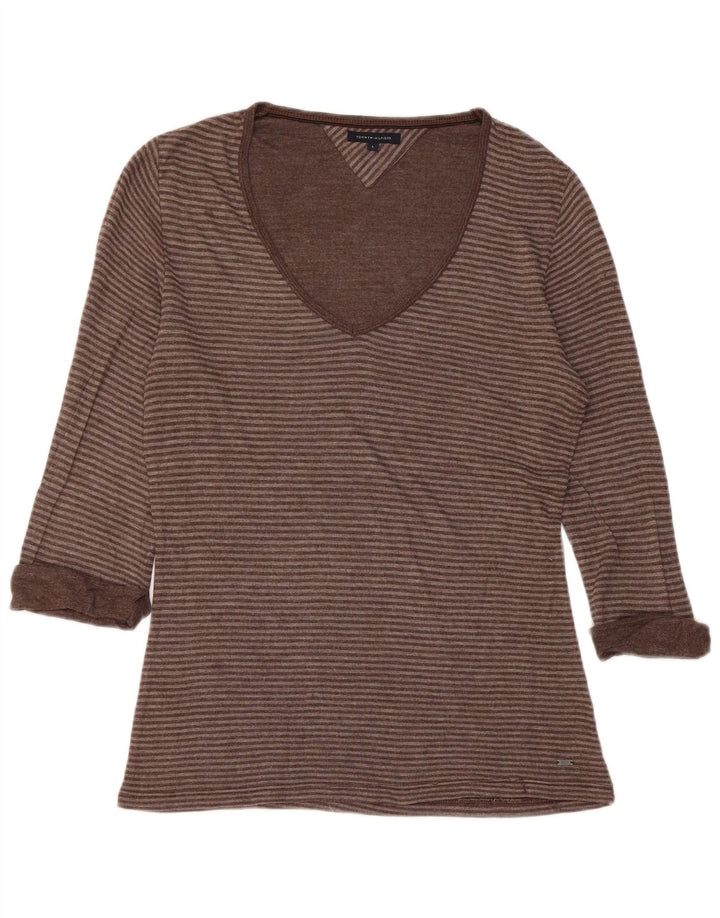 TOMMY HILFIGER Dame Top 3/4 ærmet UK 14 Stor Brun Stribet