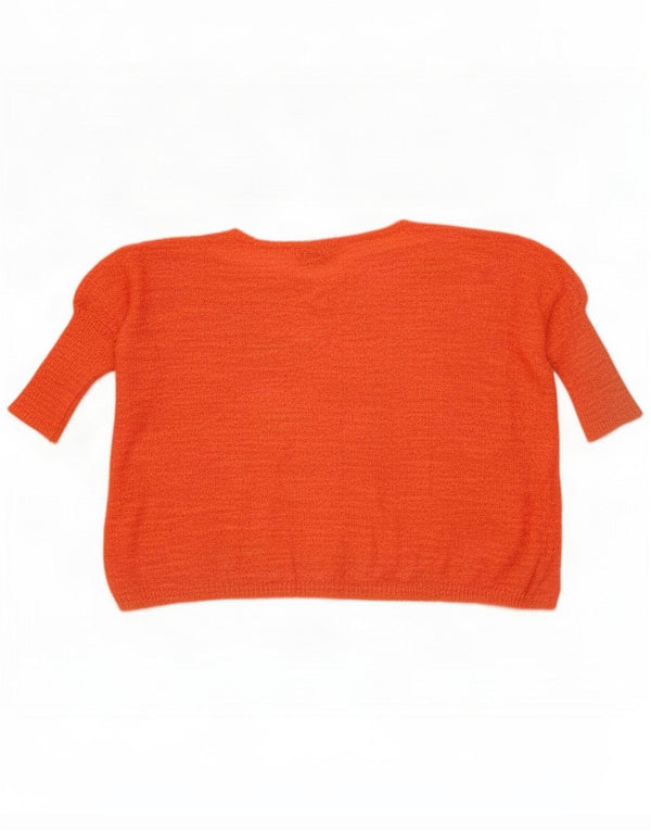 Zara Womens Crop 3/4 Sleeve Boat Neck Jumper Sweater UK 10 Small Orange