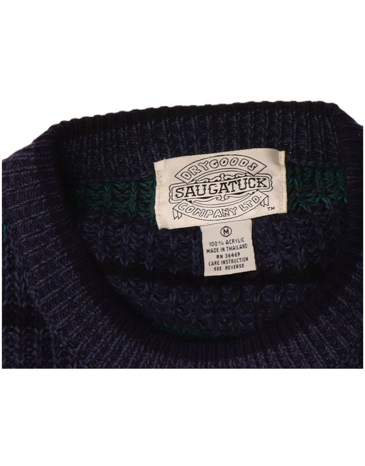 Saugatuck Herre Crew Neck Jumper Sweater Medium Navyblå stribet akryl
