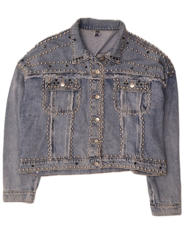 Vintage Womens Relaxed Fit Denim Jacket UK 12 Large Blue Spotted Cotton
