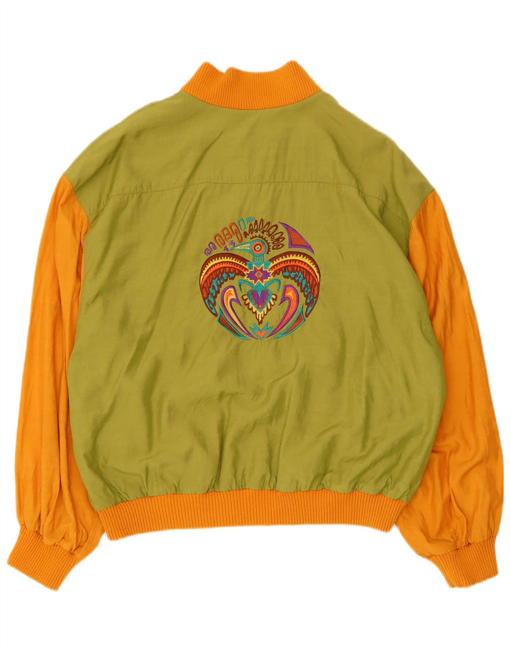 I.B Diffusion Womens Graphic Bomber Jacket US 10 Large Green Colourblock