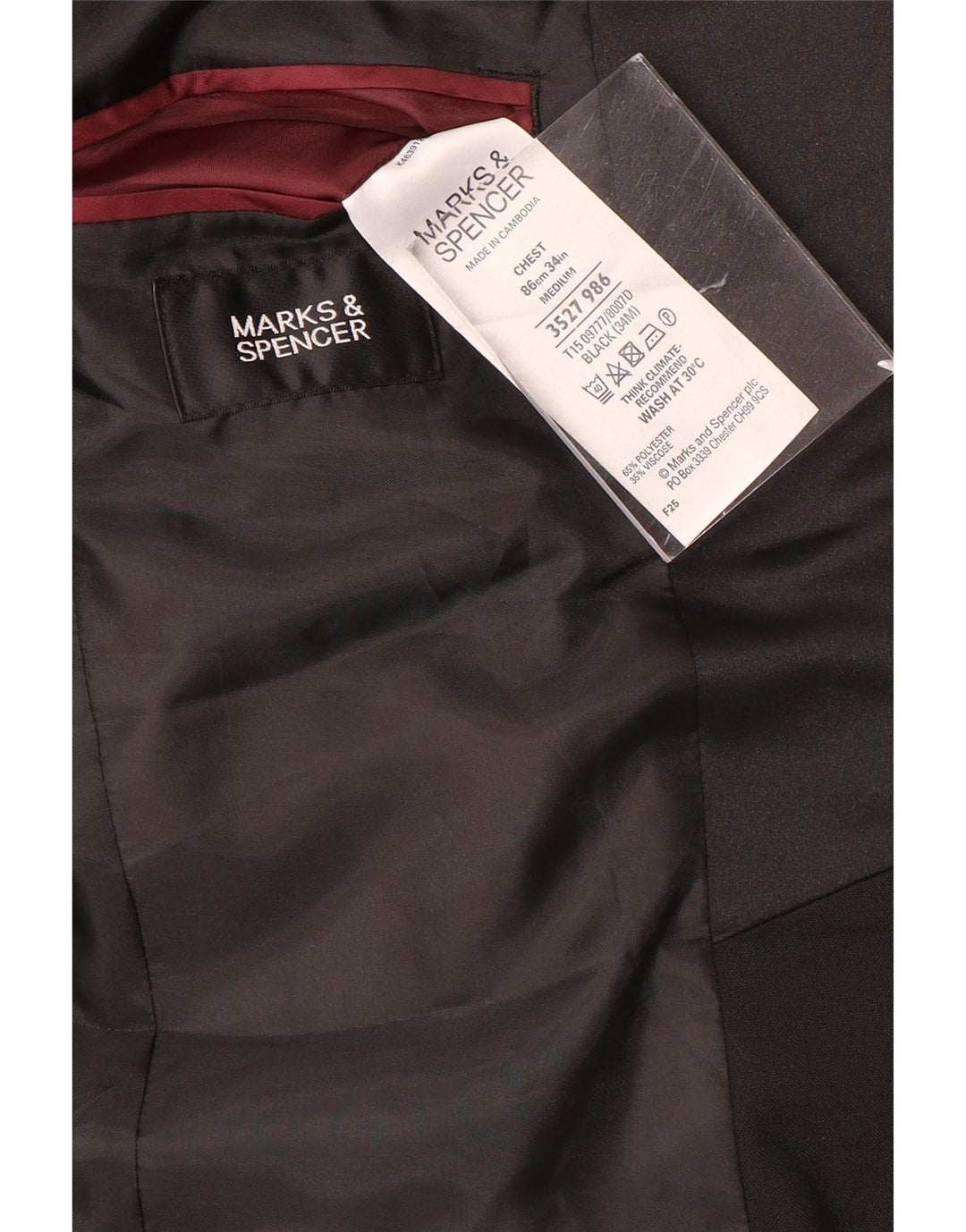 Marks & Spencer Herre 2 Button Blazer Jacket UK 34 Small Black Polyester