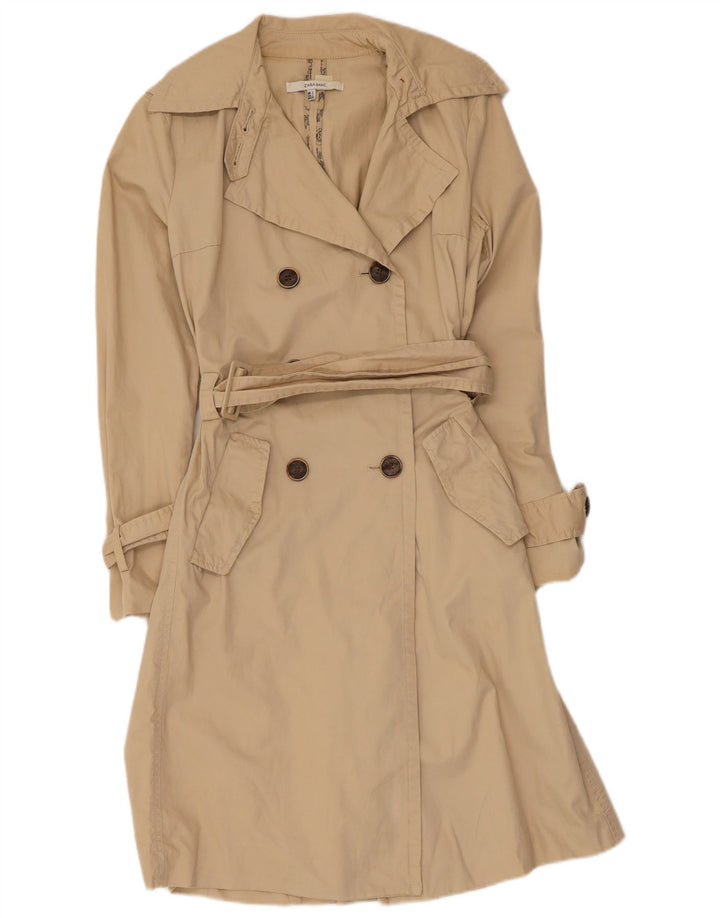 Zara Trench Coat til kvinder UK 10 Small Beige Bomuld