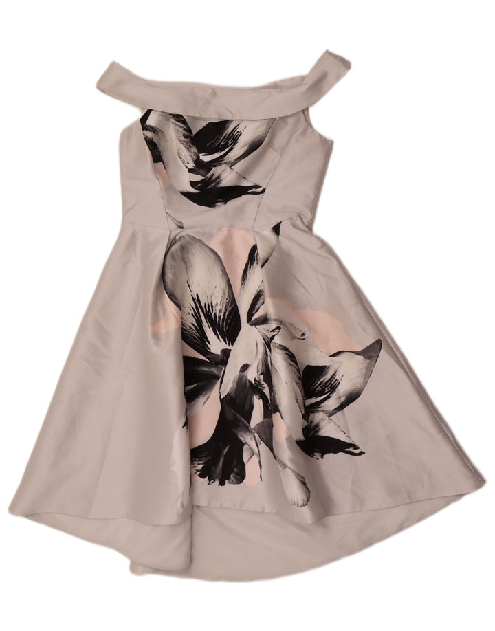 COAST Womens Off Shoulder Dress UK 12 Medium  Grey Floral Polyester