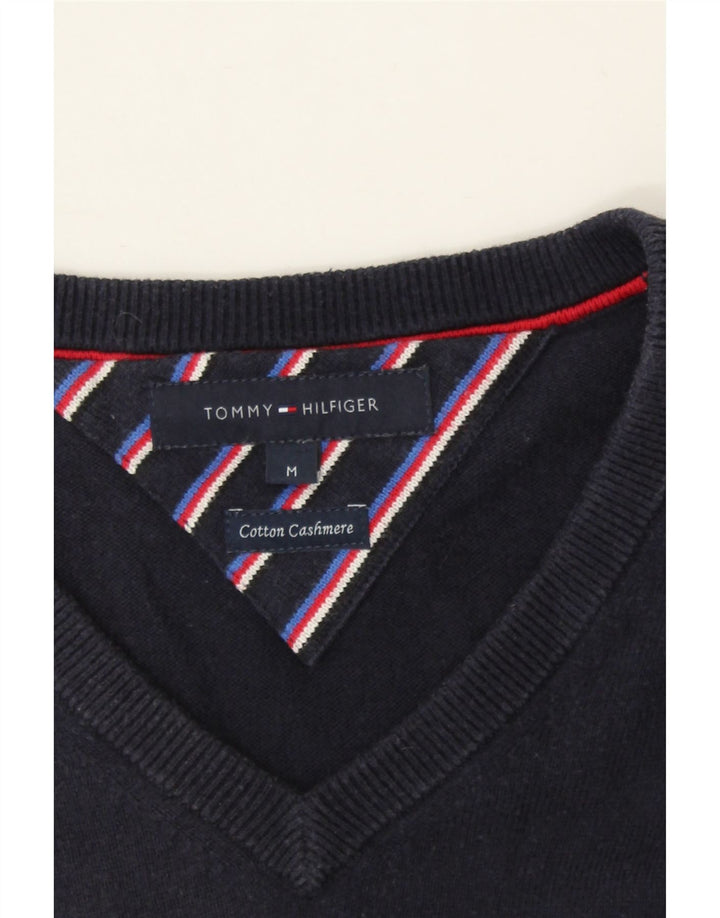 TOMMY HILFIGER Mens V-Neck Jumper Sweater Medium Navy Blue Cotton Vintage Tommy Hilfiger and Second-Hand Tommy Hilfiger from Messina Hembry 