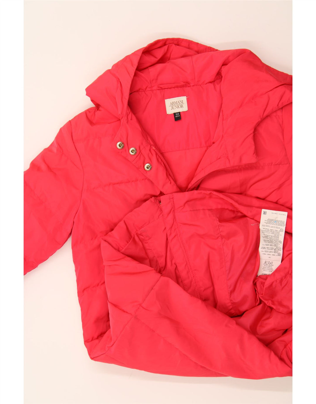 ARMANI JUNIOR Girls Hooded Padded Coat 9-10 Years Pink Polyester Vintage Armani Junior and Second-Hand Armani Junior from Messina Hembry 
