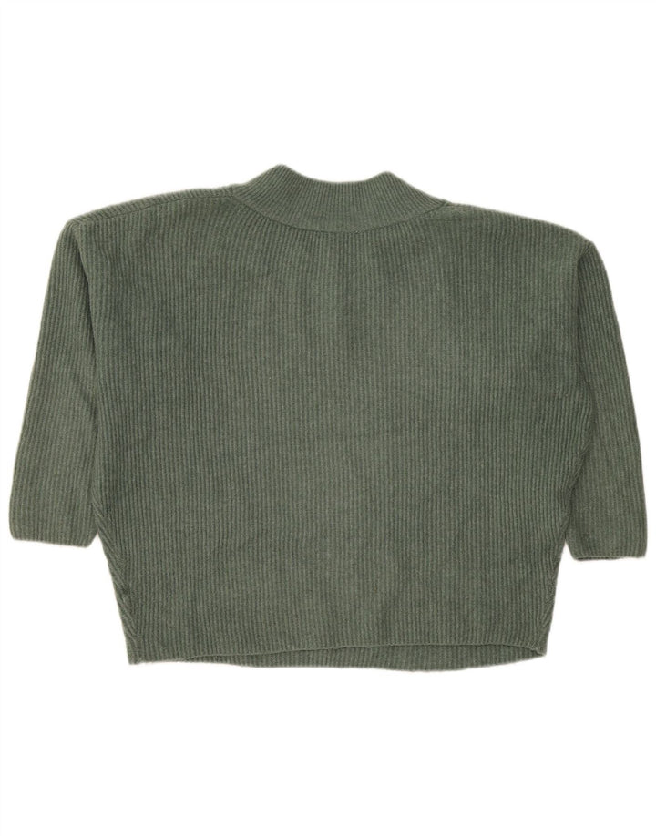 Zara Womens Oversized Crop V-hals sweater UK 10 Small Green