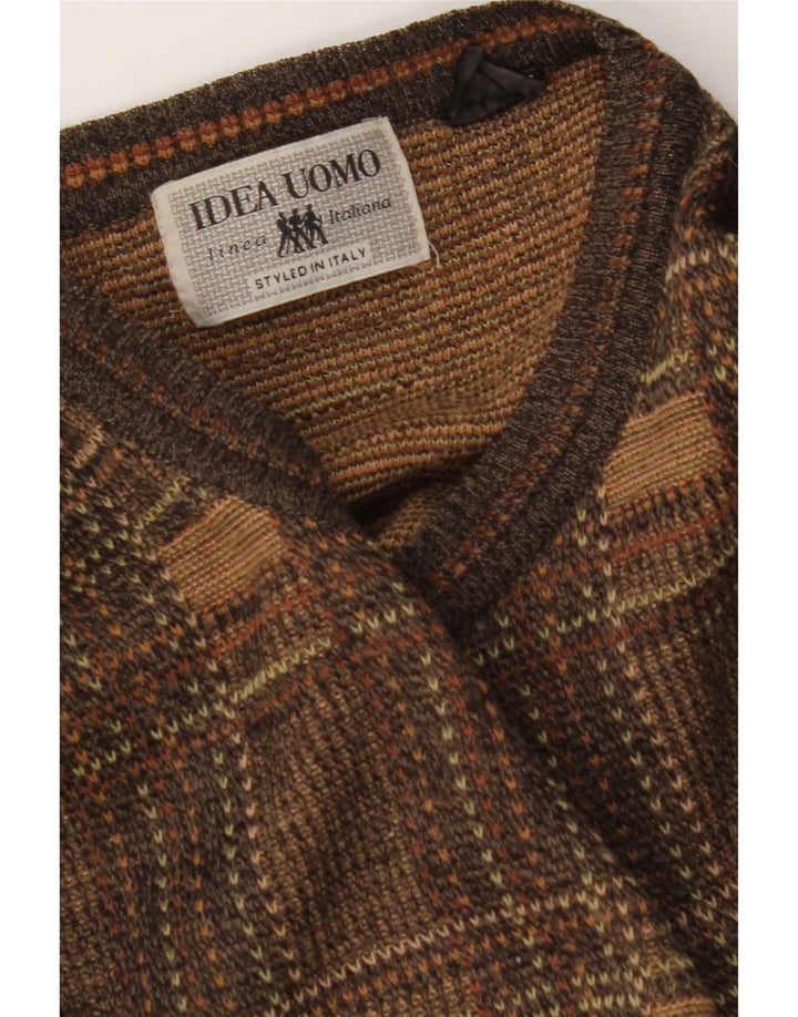 Vintage herre sweater med rund hals, stor brun ternet