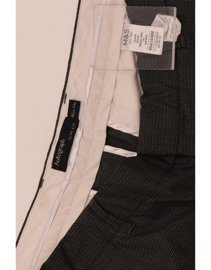 Marks & Spencer Herre Slim Fit Chino Shorts W34 Large Grå plettet polyester
