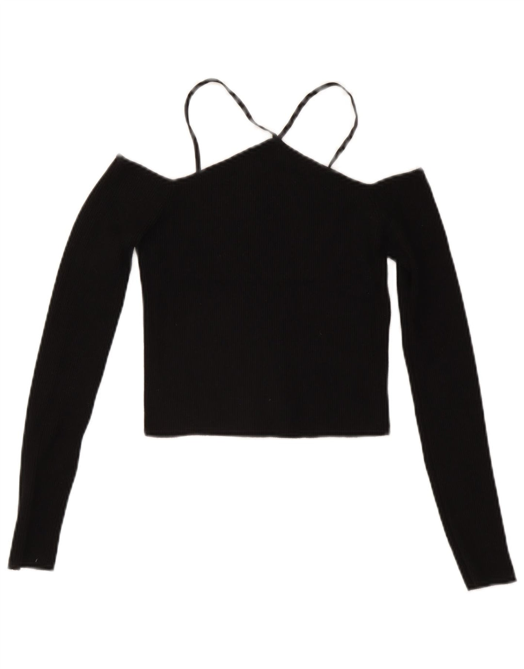 Zara Dame Langærmet Off Shoulder Crop Top UK 12 Medium Black Viscose