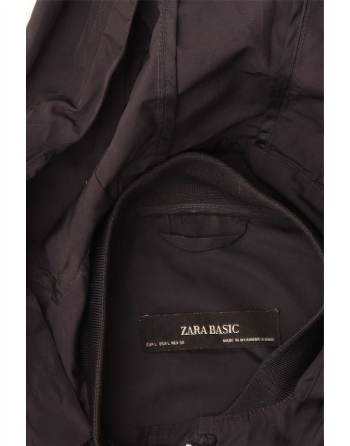 Zara Dame Hooded Utility Jacket UK 16 Large Black Polyester