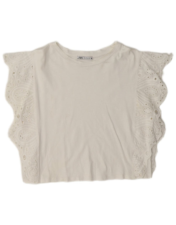 Zara Dame T-Shirt Top UK 10 Small White
