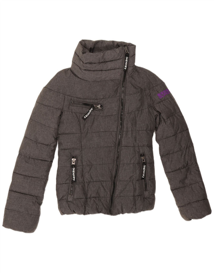 Superdry grafisk polstret jakke til kvinder UK 6 XS grå polyester