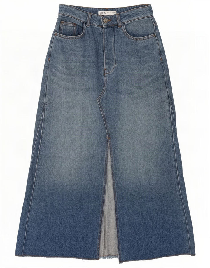 Zara Dame Maxi Denim Nederdel Small W26 Blå