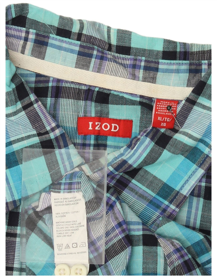 Izod kortærmet herreskjorte XL turkis ternet bomuld