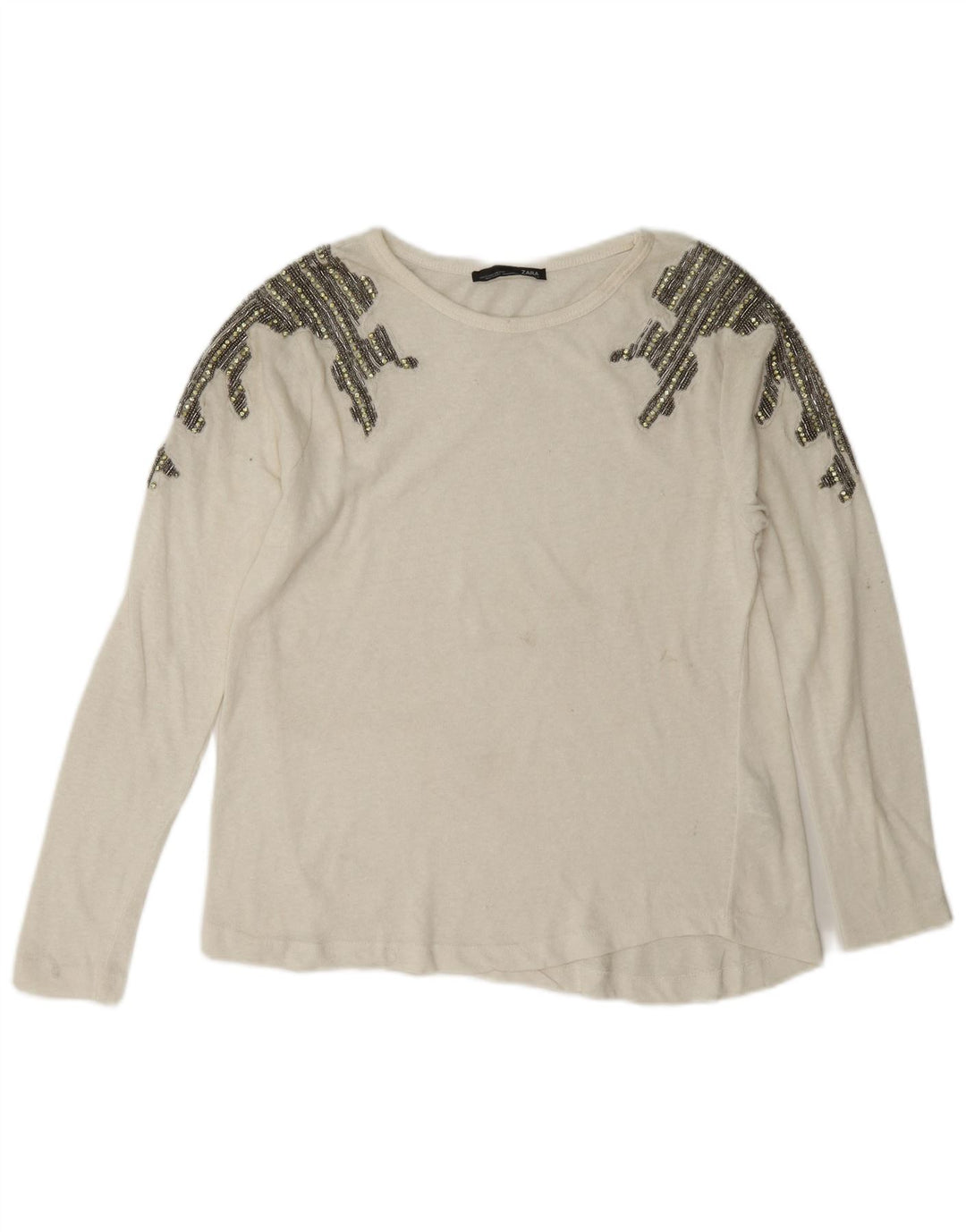 Zara Dame Top Langærmet UK 10 Small White Bomuld