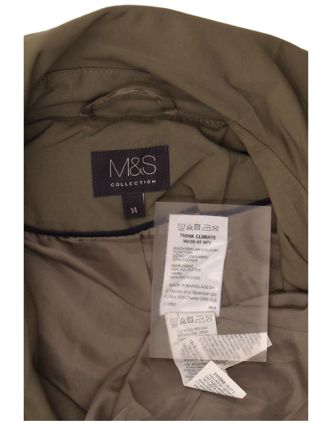 Marks & Spencer Trench Coat til kvinder UK 14 Stor Khaki Polyester