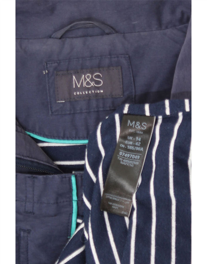 Marks & Spencer Dame Hooded Parka Jacket UK 14 Large Navy Blue Polyester