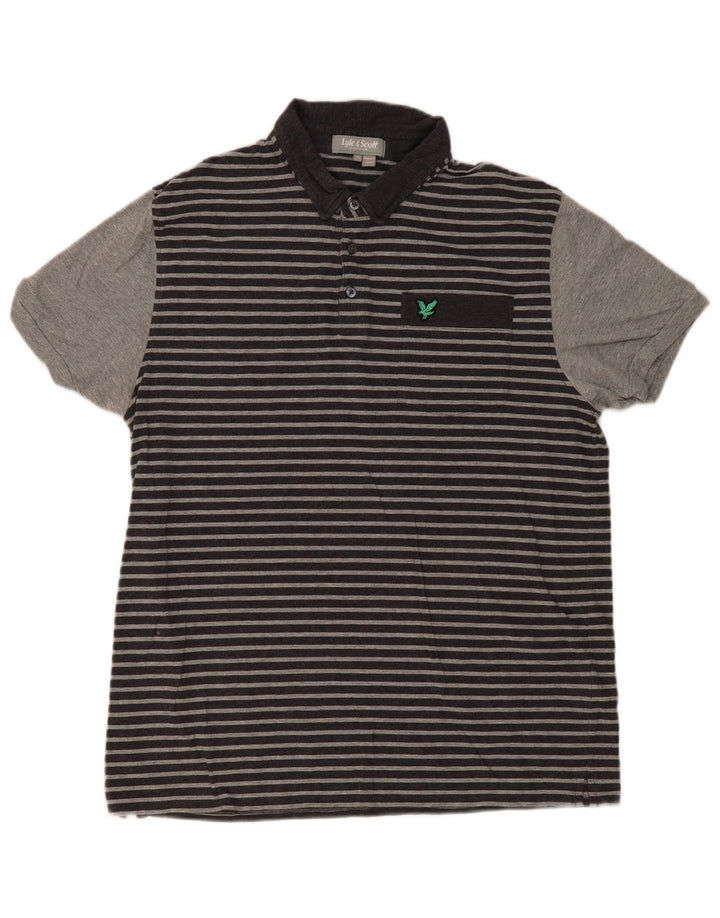 Lyle & Scott herre poloshirt XL gråstribet bomuld