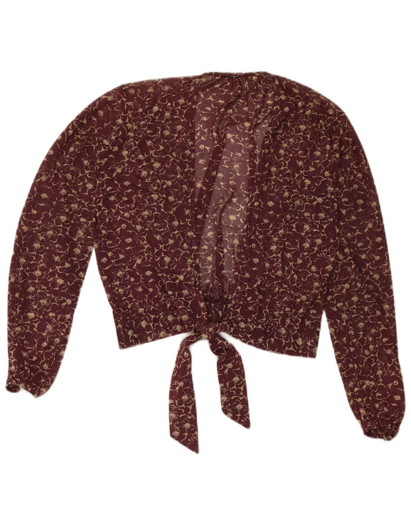 Vintage Womens Crop Abstrakt Pattern Wrap Cardigan Top UK 10 Small Purple