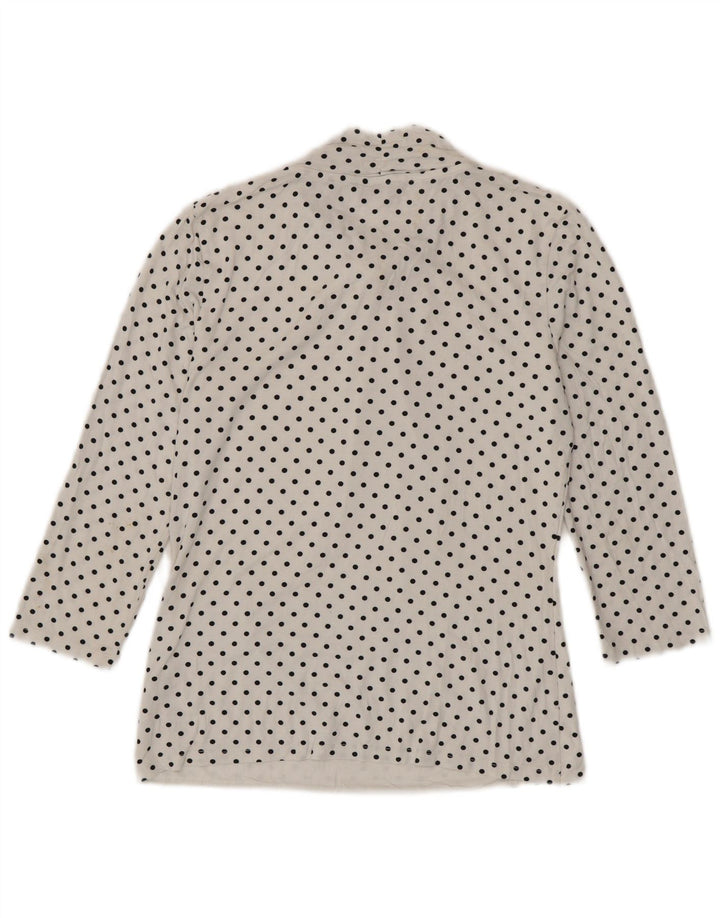 HOBBS Dame Front Tie 3/4 ærmet bluse Top UK 10 Small White Polka Dot