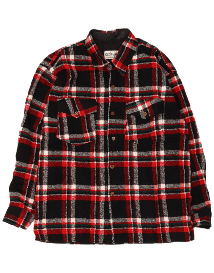 Vintage herre flannel skjorte 2XL sort plaid polyester