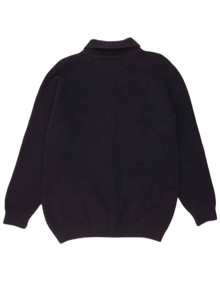 Vintage herre cardigan sweater Medium Navyblå Virgin Wool